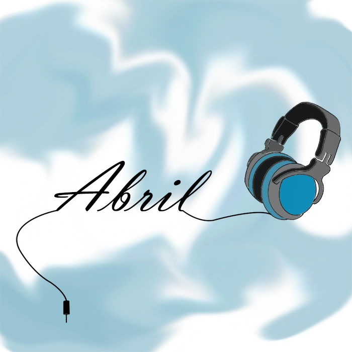 Nombre Abril con fondo azul y auriculares